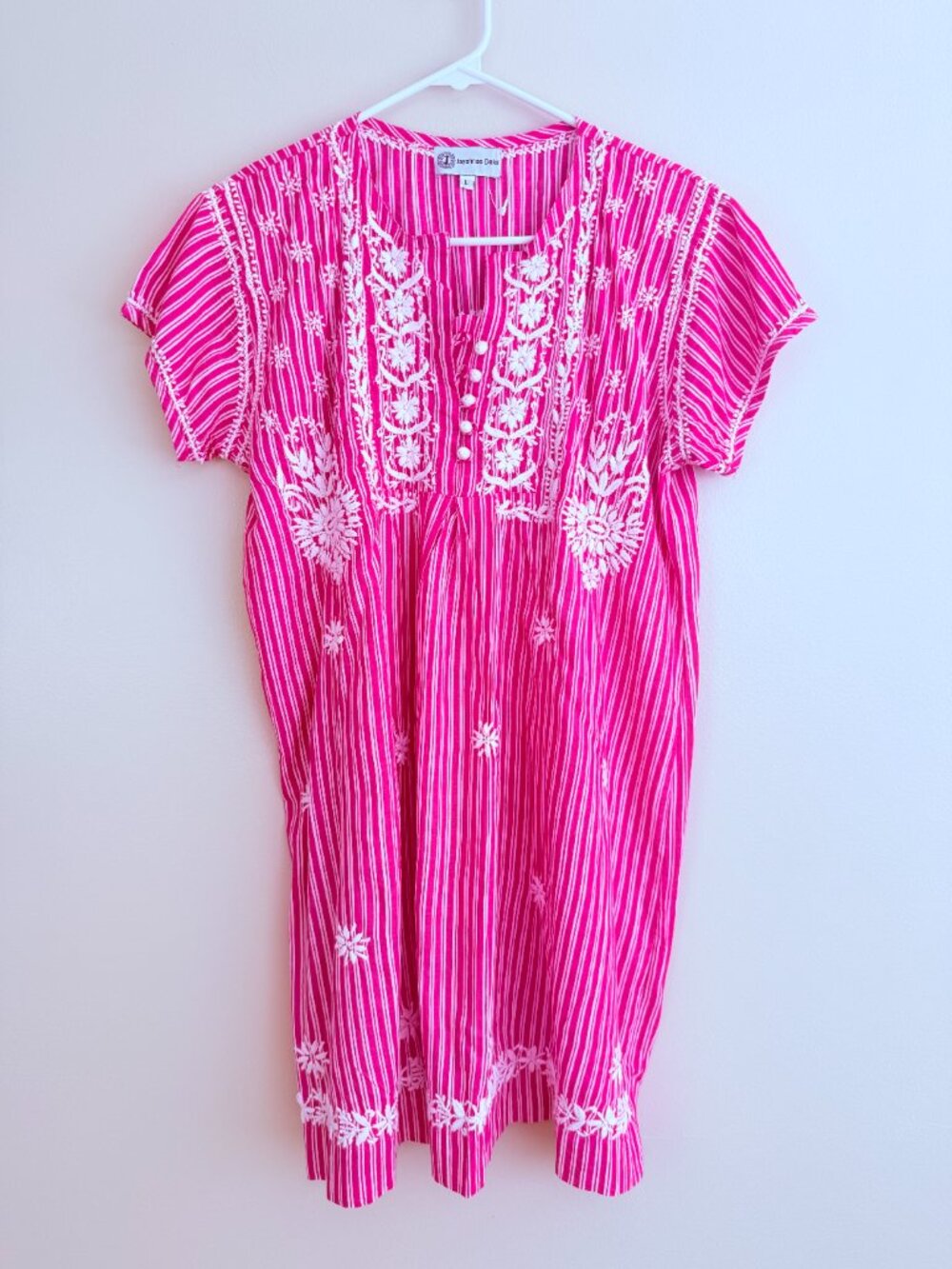 NWT Jayshree Dalal Embroidered Striped Cotton Tunic Dress Size Large